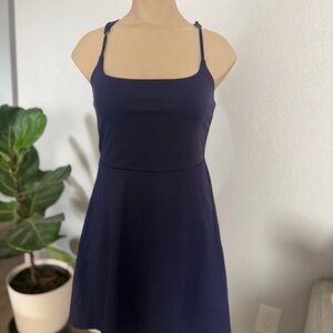 Navy Square-Neck Mini Dress with Adjustable Straps